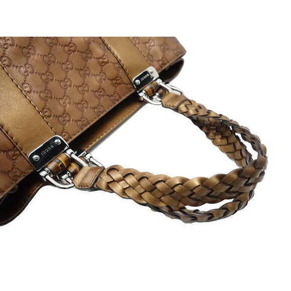 Gucci Tote Bag White Pattern Bamboo Guccissima Leather Bron White - Picture 4 of 7